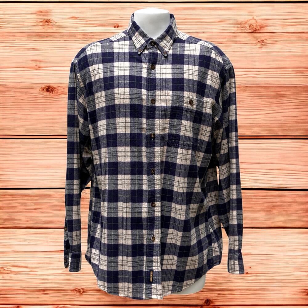 Woolrich Flannel Shirt Sz XL John Rich & Bros Blue Plaid Button Up‎ Utility Soft